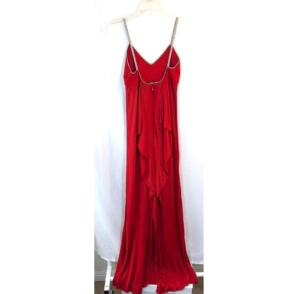 No name Vintage Slinky red polyester dress with rhinestone straps - Picture 6 of 6
